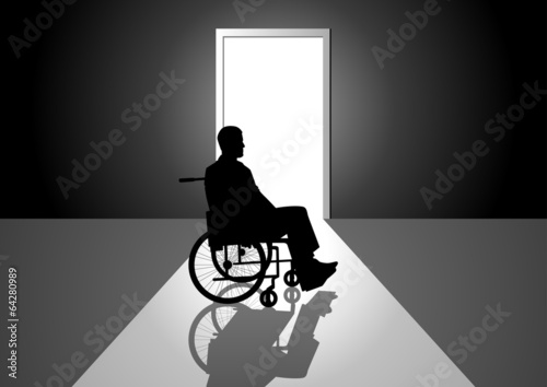 Silhouette illustration of a person on a wheelchair