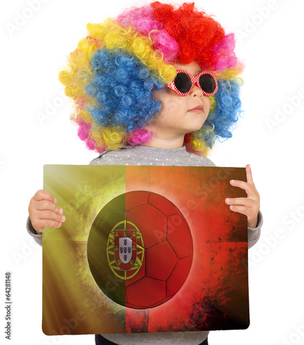 Child with Portuguese soccer background photo