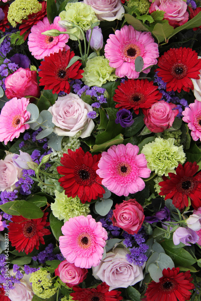 Wedding arrangement in red, purple and pink Wedding arrangement in red, purple and pink