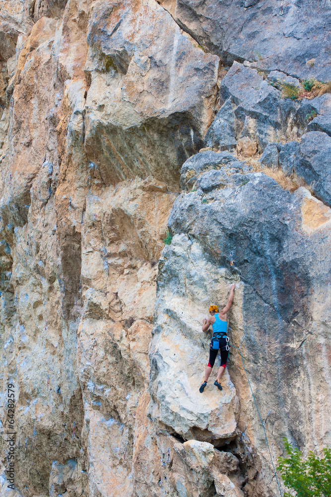 Female rock climber