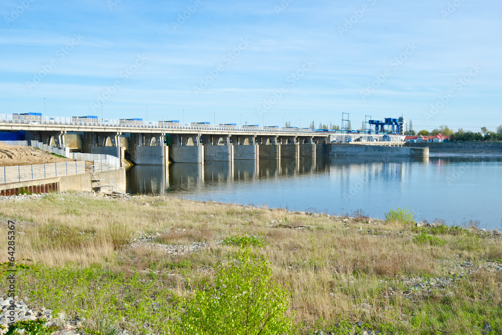 Dam in Wloclawek, river Vistula - hydroelectric. Poland