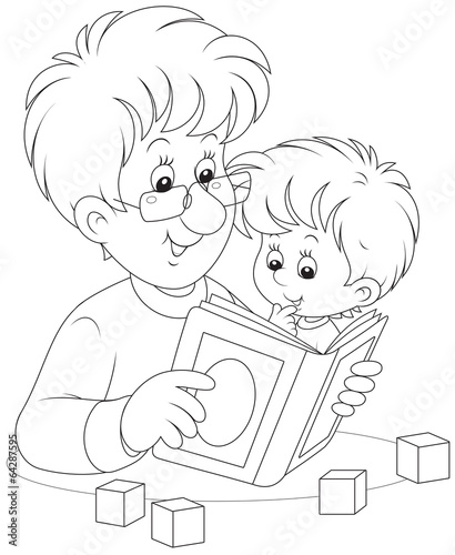 Father reads a book to his ...