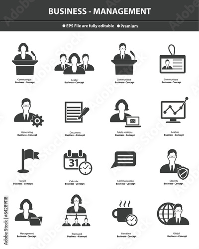 Business management icons,Black version,vector