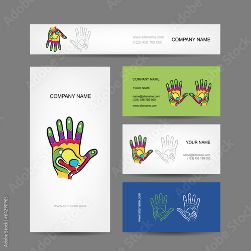 Business cards design with hand, massage reflexology