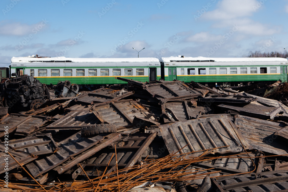 Fototapeta premium train at the metal scrap yard