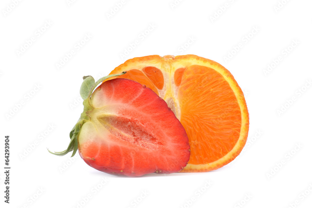 Strawberries and tangerine isolated on white background Strawberries and tangerine isolated on white background