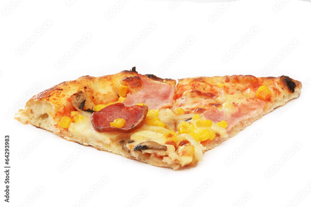 Cut off slice pizza on white background Cut off slice pizza on white background
