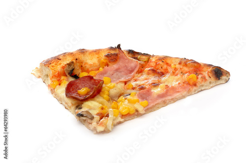 Cut off slice pizza on white background