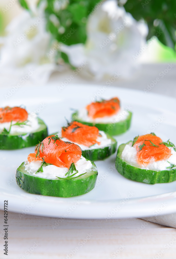 Delicious canapes on table close-up Delicious canapes on table close-up