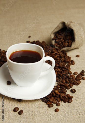 coffee mug and coffee beans