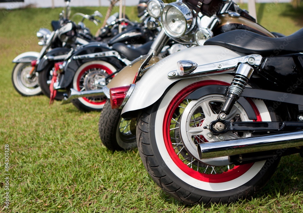 Motorcycles parked in a row
