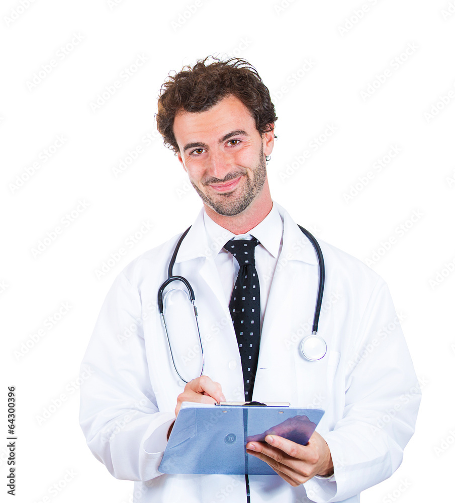 Fototapeta premium Doctor taking notes, isolated on white background