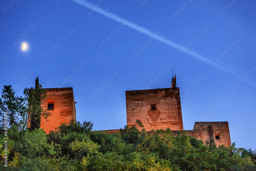 Alhambra Towers Moon Albaicin Granada Andalusia Spain Alhambra Towers Moon Albaicin Granada Andalusia Spain