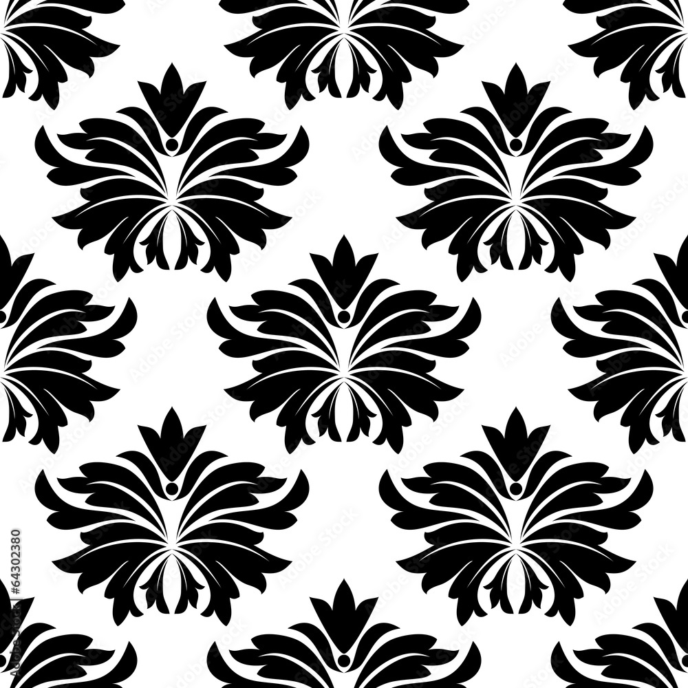 Seamless pattern with big black flowers
