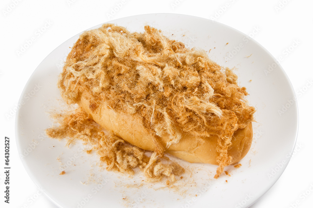 Bread with dried shredded pork isolated on dish