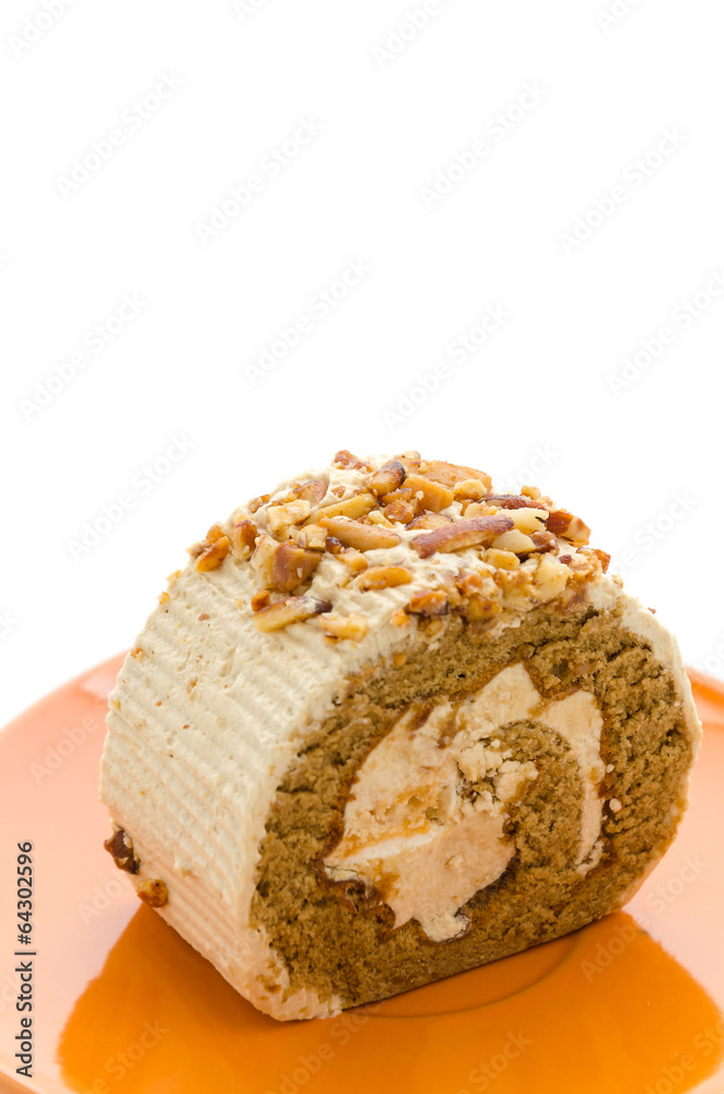Roll coffee cake isolated on white background Roll coffee cake isolated on white background