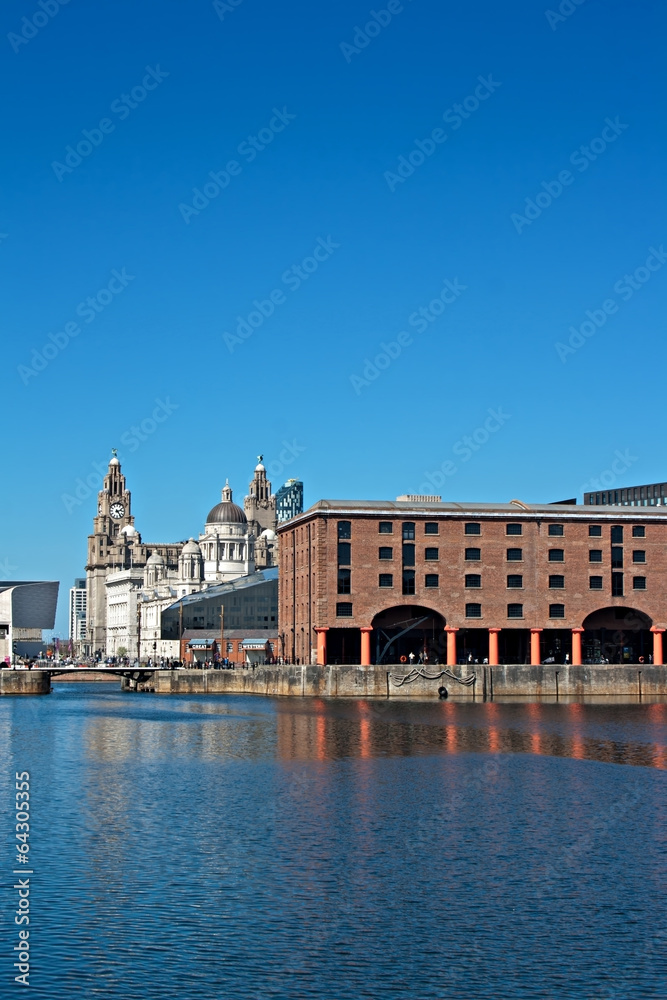 Obraz premium Albert Dock and Liver Buildings Liverpool UK