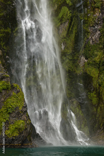 detail of Stirling falls in Milford Sound, New Zealand