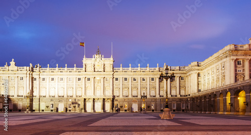 Night front view of Royal Palace in Madrid