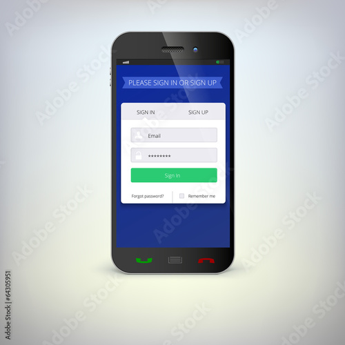 Smartphone with registration form.