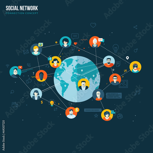 Flat design concept for social network