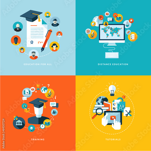 Set of flat design concept icons for education