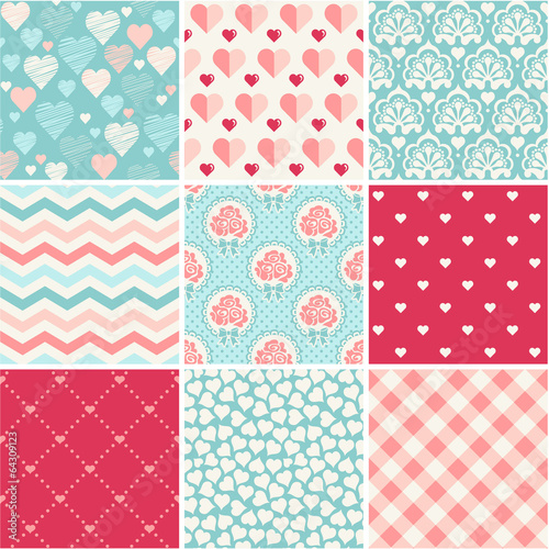 Seamless patterns set - Romance, love and wedding theme