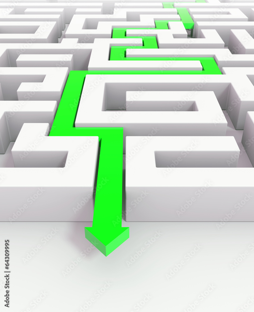 Green arrow leads through a maze Green arrow leads through a maze
