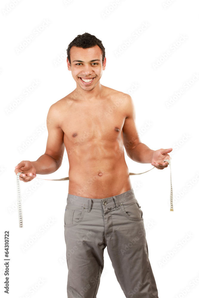 Man use measurement tape , isolated on white background Man use measurement tape , isolated on white background