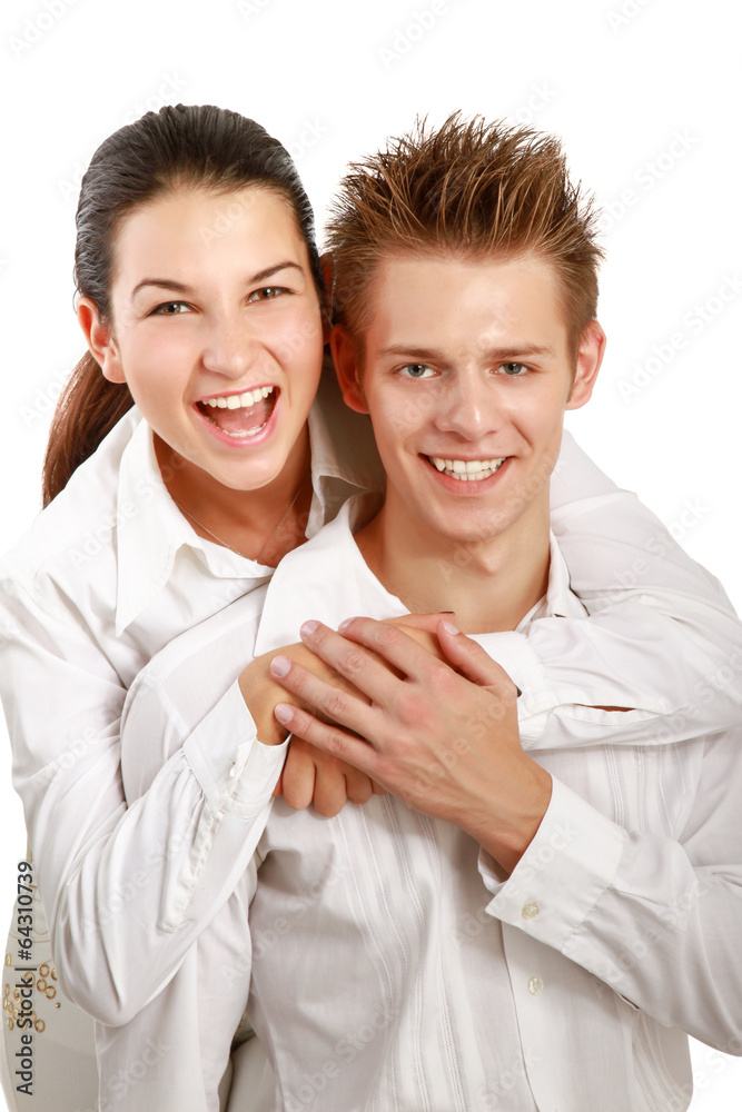Happy young couple , isolated on white background Happy young couple , isolated on white background