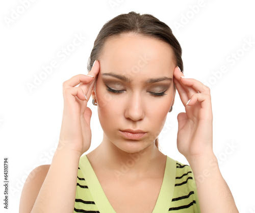 Wallpaper Mural Young woman with head pain on white background Torontodigital.ca