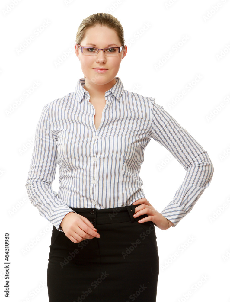 A young woman wearing glasses standing A young woman wearing glasses standing