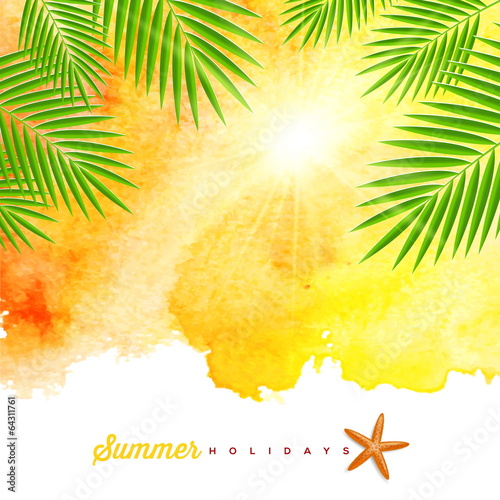 Tropical summer watercolor background