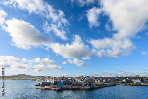 Lerwick town center under blue sky