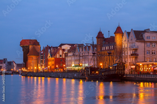Motlawa river and old Gdansk at night