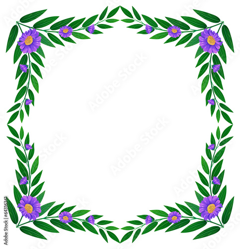 A border made of leaves and violet flowers