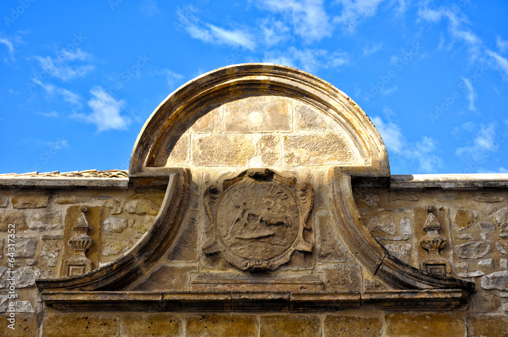 Úbeda, Andalucía, relieve de la fundación de la plaza de toros Stock