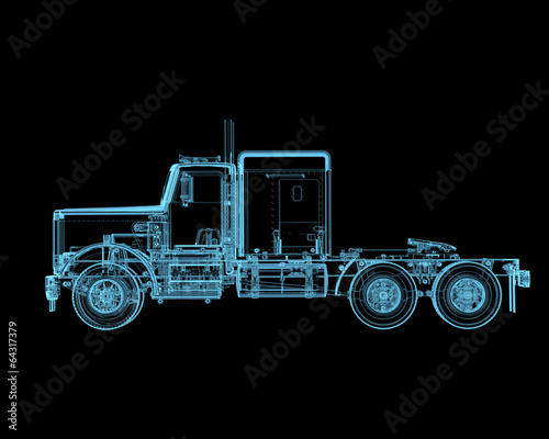 Truck x-ray blue transparent isolated on black