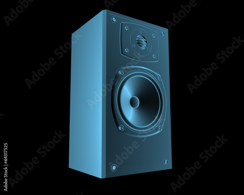Loudspeaker x-ray blue transparent isolated on black