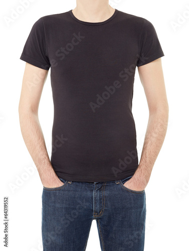 Black t-shirt on man on white, clipping path
