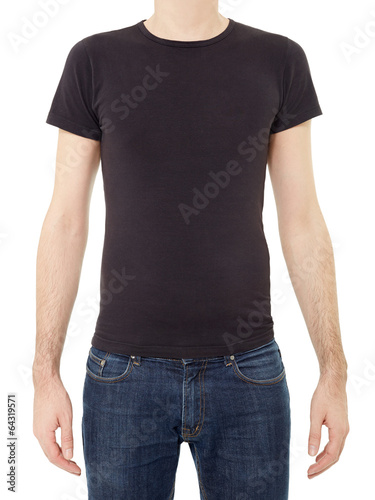 Black t-shirt on man on white, clipping path