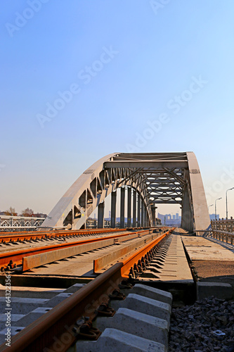 Railway bridge with steel spans in Moscow © kingan