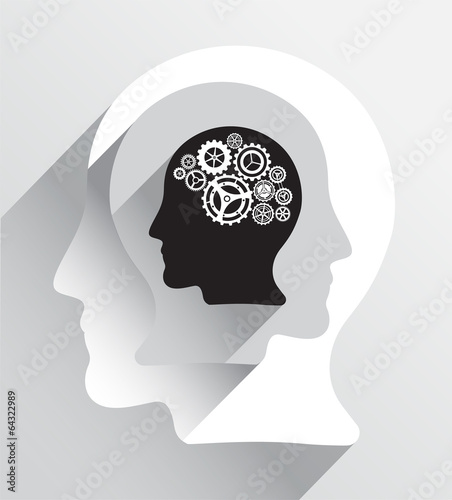 Head with cogs and wheels for brain