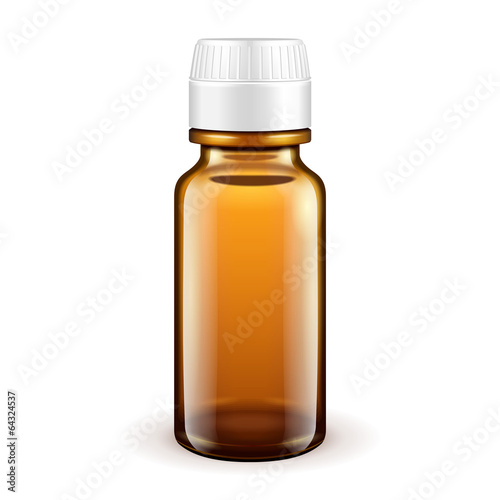 Medical Glass Brown Bottle On White Background