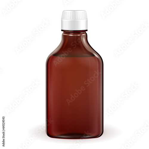 Medical Or Alcohol Glass Brown Bottle On White Background