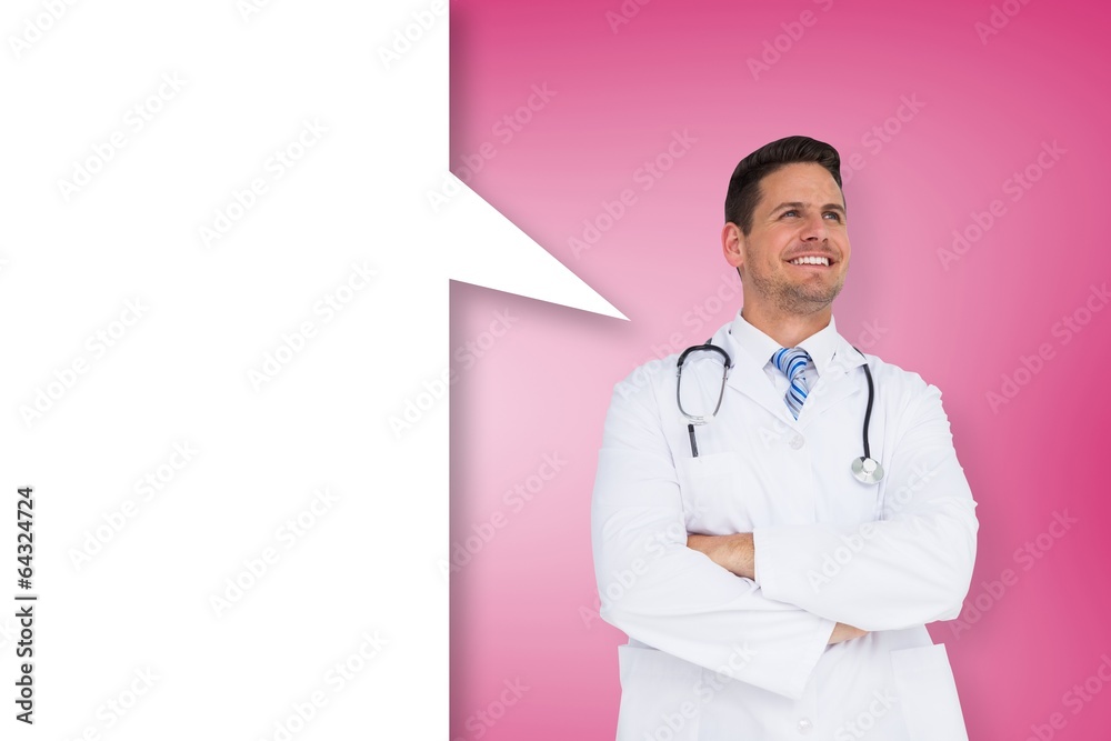 Handsome doctor with arms crossed and speech bubble Handsome doctor with arms crossed and speech bubble
