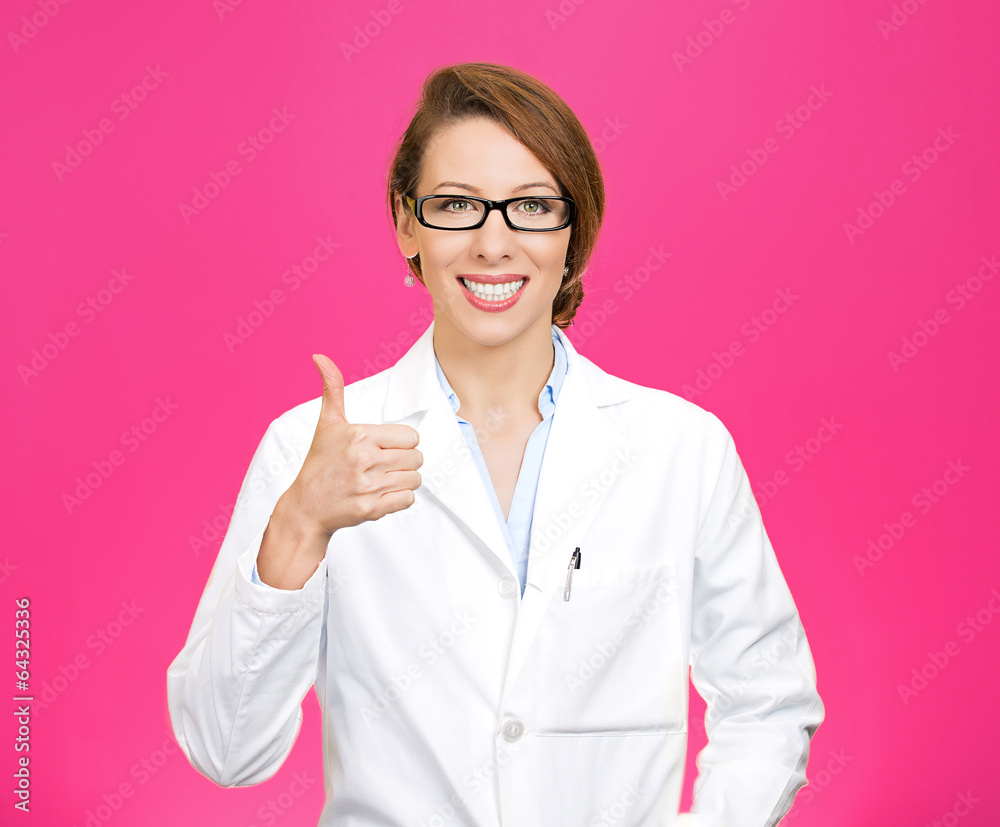 Healthcare professional with glasses giving thumbs up Healthcare professional with glasses giving thumbs up