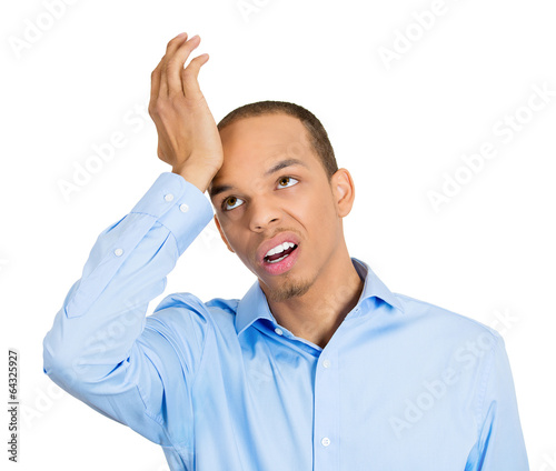 Canvas Print Duh moment. Portrait, headshot of young man realizing mistake