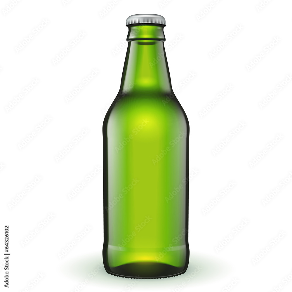 Short Glass Beer Green Bottle On White Background