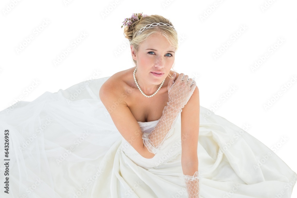 Elegant bride with hand on shoulder
